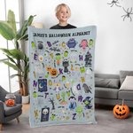 Personalized Funny Halloween Alphabet Soft Throw Blanket with Name Home Decor Educated Halloween Gift for Baby Toddlers