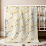 Personalised Airplane Hot Air Balloon Cloud Swaddle Blanket and Knot Hat Set with Name Birthday Baby Shower Gift for Newborns Babies