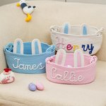 Personalized Cute Bunny Ears 100% Cotton Woven Storage Basket with Name Holiday Birthday Baby Shower Gift for Baby Kid