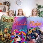 Personalized Monster Trucks Dinosaurs Fantasy Unicorns Soft Throw Blanket with Name Home Decor Birthday Gift for Kids