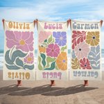 Toalla de playa personalizada con diseño floral retro y nombre estilo bohemio de secado rápido regalo de cumpleaños y fiestas para chicas y mujeres