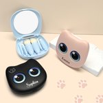 Personalized Cute Big Eyed Cat Name 6 Pcs Makeup Brushes Set with Box and Mirror Wedding Bachelorette Party Travel Birthday Gift for Women Pet Lovers