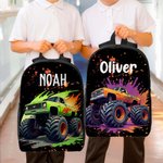 Mochila personalizada de acuarela con dibujos de camiones Bolsa de almuerzo Estuche con nombre Regalo de cumpleaños de vuelta al cole para niños Niñas Estudiantes