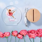 Henkilökohtainen sarjakuva Skate Girl Birth Flower Akryyli LED yövalo puinen pohja ja nimi huoneen sisustus syntymäpäivälahja Skate Lover Girlille syntymäpäivälahja