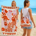 Personalizzato Art Ocean Jellyfish Whale Animals Plants Quick Dry Oversize 2 in 1 Backpack Beach Towel with Name Party Travel Gift for Kids Adults