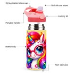 Personalisierte Dinosaurier Fantasy Einhorn Name 12 oz Kind isolierte Wasserflasche mit Griff und Silikon Stroh Geburtstag zurück zu Schule Geschenk für Junge Mädchen