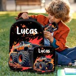 Mochila personalizada de acuarela con dibujos de camiones Bolsa de almuerzo Estuche con nombre Regalo de cumpleaños de vuelta al cole para niños Niñas Estudiantes