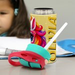 Personalisierte Dinosaurier Fantasy Einhorn Name 12 oz Kind isolierte Wasserflasche mit Griff und Silikon Stroh Geburtstag zurück zu Schule Geschenk für Junge Mädchen