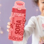 Botella de agua personalizada con nombre y pajita de silicona 355 ml regalo del Día del Niño o la vuelta al cole para niños