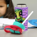 Personalized Cute Watercolor Animal 12 oz Kid Insulated Name Water Bottle with Handle and Silicone Straw Birthday Back to School Gift for Boys Girls