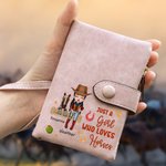 Personalized Cowgirl Horse PU Leather Tri-Fold Wallet with Name Card Holder and Wristlet Strap Birthday Gift for Women Horse Lovers