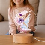 Henkilökohtainen sarjakuva Skate Girl Birth Flower Akryyli LED yövalo puinen pohja ja nimi huoneen sisustus syntymäpäivälahja Skate Lover Girlille syntymäpäivälahja