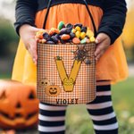 Personalised Spooky Pumpkin Witch Monster Bat Initial Grid Trick or Treat Bag Sweets Bucket with Name Halloween Party Favors for Boys Girls