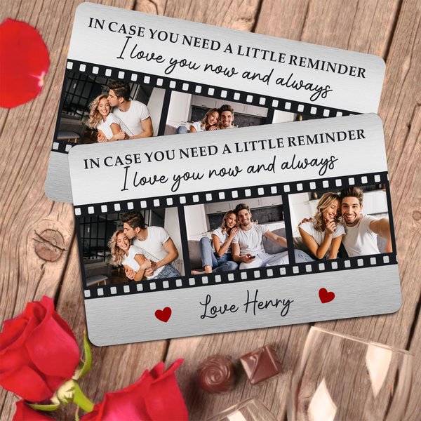 Personalised I Love You Now And Always Videotape 3 Photos Wallet Card with Text  Anniversary Gift for Boyfriend Husband