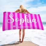 Personalized Palm Tree Multicolor Stripe Oversized Quick Dry Beach Towel with Name and Text Beach Travel Essentials Birthday Gift for Family Friend