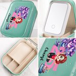 Personalized Cartoon Character Cake Balloons PU Leather Jewellery Box with Name Age and LED Three-Colour Adjustable Makeup Mirror Birthday Gift for Girls