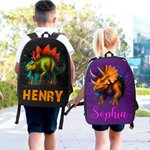 Zaino personalizzato 3D Cartoon Dinosaur Multicolore con nome Regalo di compleanno per bambini e studenti per il ritorno a scuola