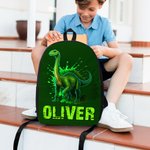 Zaino personalizzato 3D Cartoon Dinosaur Multicolore con nome Regalo di compleanno per bambini e studenti per il ritorno a scuola