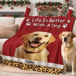 Personalisierte Leben ist besser Leopard Haustier Foto weiche Decke mit Namen Home Decor Weihnachten Geburtstag Geschenk für Tierliebhaber