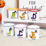 Personalized Witch Frank Pumpkin Initial 12 oz Colorful Rim Enamel Mug with Name Party Daily Use Halloween Holiday Gift for Boys Girls