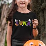 Personalized Cute Ghost Pumpkin Alphabet 100% Cotton Kid T-shirt Baby Bodysuit with Name Welcome Halloween Costume Holiday Gift for Kids
