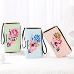 Personalized Birthday Cake Balloon Cartoon Girl PU Leather Zipper Wallet with Name Number and Wrist Strap Birthday Anniversary Gift for Girls Women