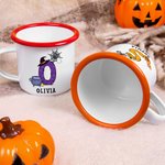 Personalized Witch Frank Pumpkin Initial 12 oz Colorful Rim Enamel Mug with Name Party Daily Use Halloween Holiday Gift for Boys Girls