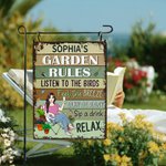 Henkilökohtainen Garden Rules Cartoon Character Vertical Metal merkki nimi Garden Decor syntymäpäivä Housewarming lahja perheelle puutarhanhoito ystäville