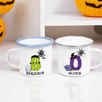 Personalized Witch Frank Pumpkin Initial 12 oz Colorful Rim Enamel Mug with Name Party Daily Use Halloween Holiday Gift for Boys Girls