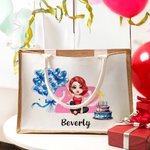 Personalisierte Ballon Kuchen Cartoon Charakter große Jute Tote Tasche mit Namen und Alter Geburtstag Reisen Einkaufsgeschenk für Mädchen Frauen