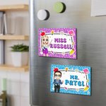 Personalized Cartoon Character Multicolour Fridge Magnet with Title and Surname Back to School Birthday Teacher's Day Appreciation Gift for Teachers