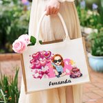Personalisierte Ballon Kuchen Cartoon Charakter große Jute Tote Tasche mit Namen und Alter Geburtstag Reisen Einkaufsgeschenk für Mädchen Frauen