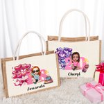 Personalisierte Ballon Kuchen Cartoon Charakter große Jute Tote Tasche mit Namen und Alter Geburtstag Reisen Einkaufsgeschenk für Mädchen Frauen