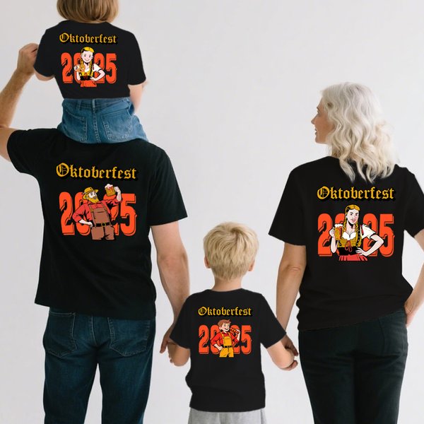 Personalisiertes Oktoberfest 2025 Cartoon-Charakter Baumwolle T-Shirt mit Biermuster-Initiale Party Geschenk für Kinder Erwachsenen Bierliebhaber