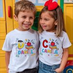 Personalized Pencil Apple Notebook Design Initial 100% Cotton Kid T-shirt with Name Back to School Birthday Gift for Boys Girls