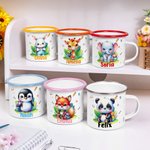 Personlig tecknad djur 355 ml färgad emaljmugg med namn perfekt födelsedagspresent kreativ present för pojkar och flickor