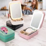 Personalized Cartoon Character Cake Balloons PU Leather Jewellery Box with Name Age and LED Three-Colour Adjustable Makeup Mirror Birthday Gift for Girls