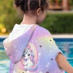 Personalised Fantasy Unicorn Oversized Soft Hooded Beach Towel with Name Initial Beach Party Travel Summer Vacation Birthday Gift for Girls