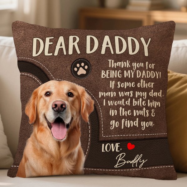 Personalized Thank You for Being My Daddy Vintage Pet 1-2 Photos Soft Throw Pillow Cover with Name Home Decor Birthday Anniversary Gift for Pets Lover