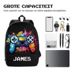 Gepersonaliseerde Kleurrijke Inktspatten Gamepad Stijl Pixel Rugzak met Naam Terug naar School Verjaardags Cadeau voor Studenten Game Liefhebbers