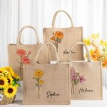 Sac de Plage en Jute Personnalisé avec Nom et Fleur de Naissance Cadeau Anniversaire Fête Mariage pour Femmes