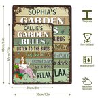 Henkilökohtainen Garden Rules Cartoon Character Vertical Metal merkki nimi Garden Decor syntymäpäivä Housewarming lahja perheelle puutarhanhoito ystäville