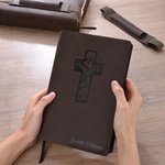 Personalised Cross Bible Verse PU Leather Bible Cover Case with Name and Pen Holder Birthday Religious Baptism Gift for Christians