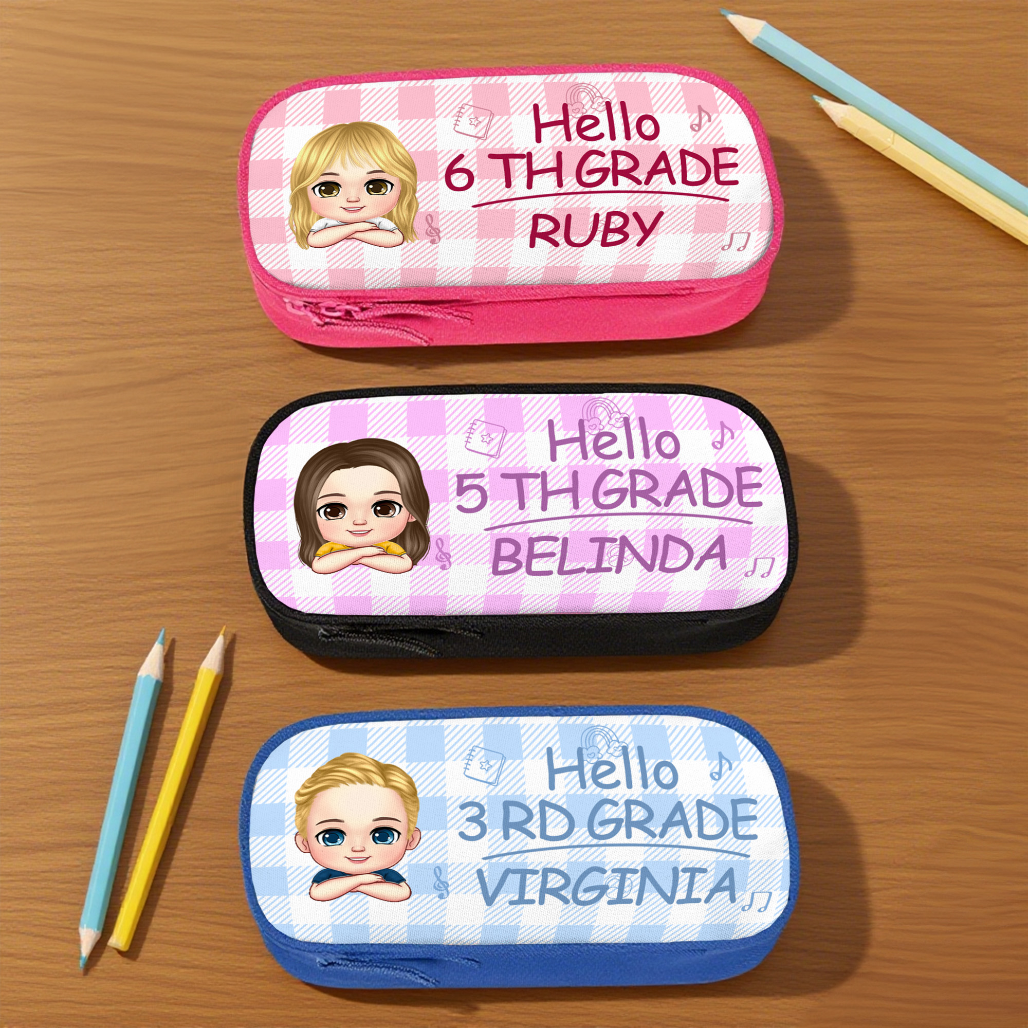 Trousse à crayons personnalisée avec nom et texte Fournitures scolaires Cadeau d'anniversaire de rentrée pour enseignant(e) Enfants