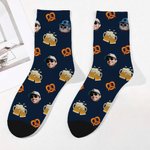 Personalized Pretzel Beer 1-2 Face Photos Soft Breathable Crew Mid-Calf Socks Beer Festival Party Gift for Bartenders Drinkers