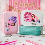 Personalized Cartoon Character Cake Balloons PU Leather Jewellery Box with Name Age and LED Three-Colour Adjustable Makeup Mirror Birthday Gift for Girls