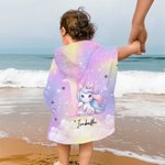 Personalised Fantasy Unicorn Oversized Soft Hooded Beach Towel with Name Initial Beach Party Travel Summer Vacation Birthday Gift for Girls