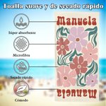 Toalla de playa personalizada con diseño floral retro y nombre estilo bohemio de secado rápido regalo de cumpleaños y fiestas para chicas y mujeres