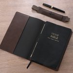 Personalised Cross Bible Verse PU Leather Bible Cover Case with Name and Pen Holder Birthday Religious Baptism Gift for Christians