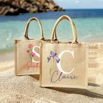 Personalizada Reutilizable Nacimiento Flor Grande Bolsa de Yute con Inicial y Nombre Cumpleaños Fiesta de Boda Regalo para Mujeres